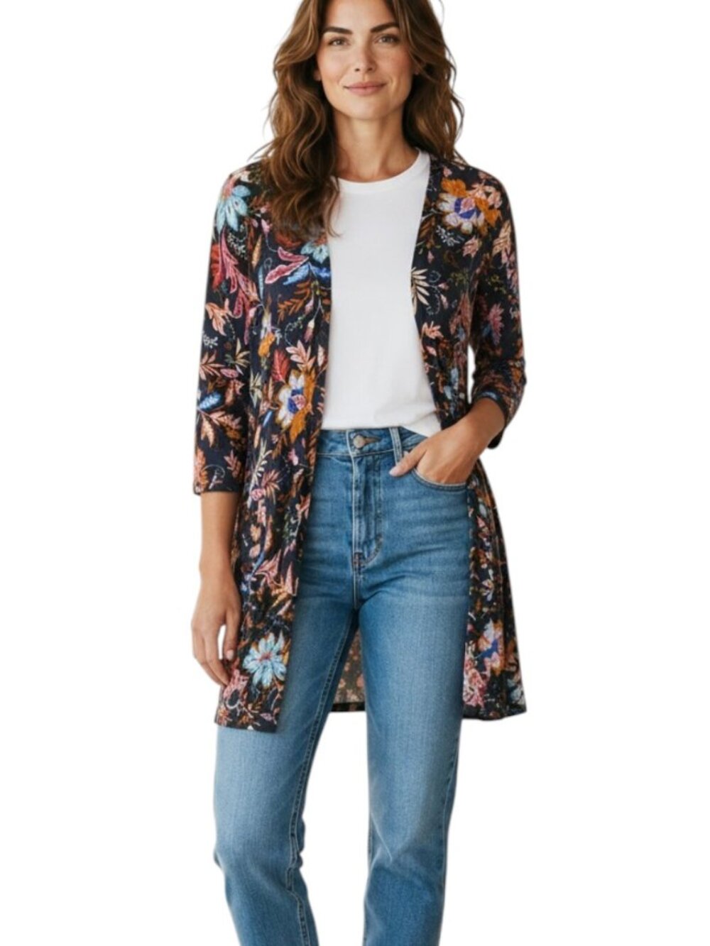 Womens OS Kimono Duster Boho Festival Whimsigoth Floral Black Multicolour Canada
